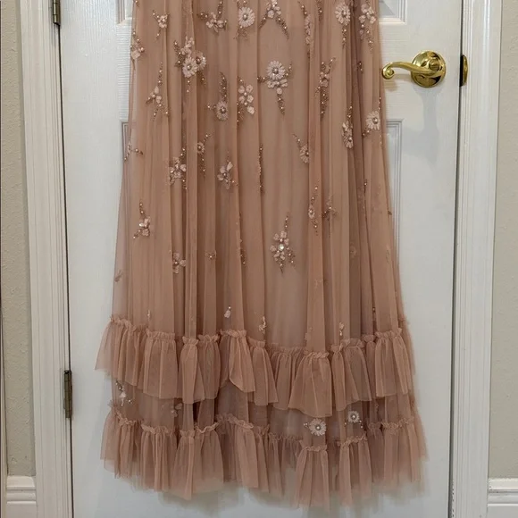 Mac Duggal 9199 Ruffled Floral Embellished Flutter Sleeve A-Line Gown Sz 16 NWT - Picture 8 of 12